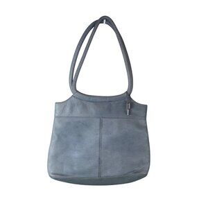 Vtg. Fossil Classic Light Blue Leather Tote Shoulder Bag Dual Handles